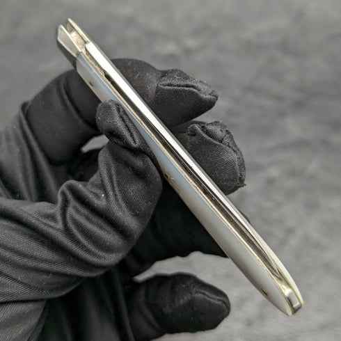 英國古董白珍珠貝殼柄不銹鋼刀片折疊水果刀